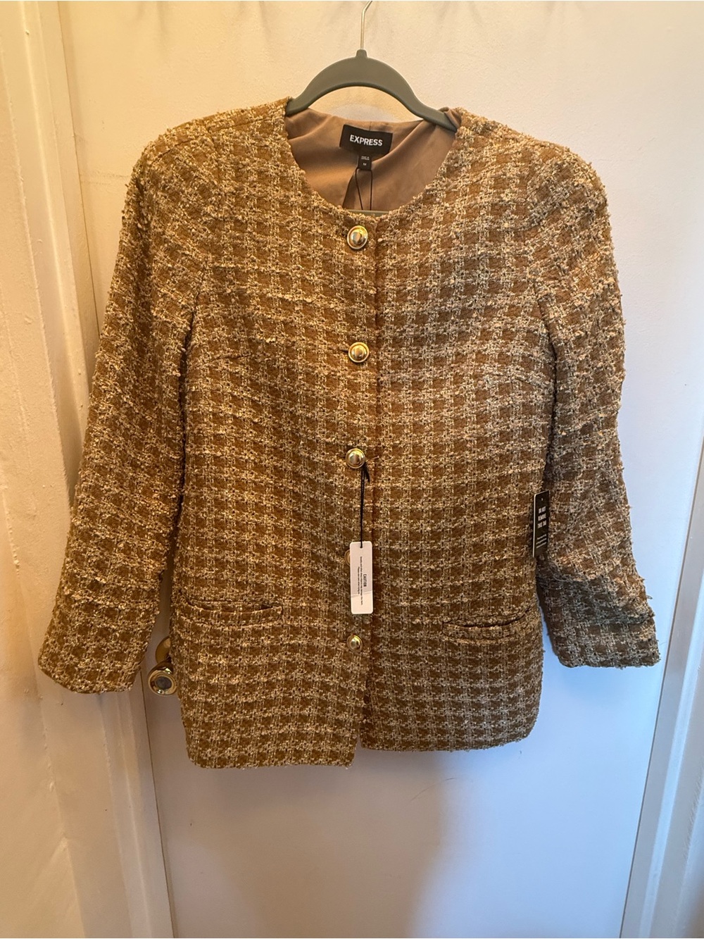 NWT Express Gold Tweed Blazer Jacket Size M
